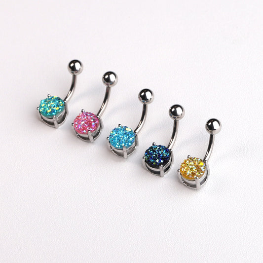 Stainless Steel Horseshoe Belly Button Ring with Zircon Inlay