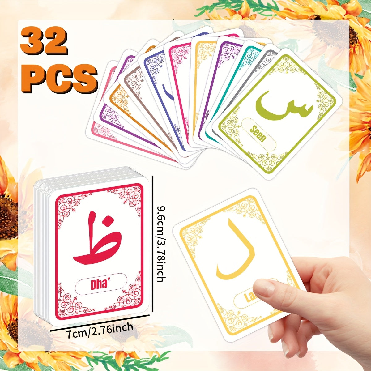 32pcs Arabic Alphabet Flashcards for Beginners with Pronunciation and Shapes
