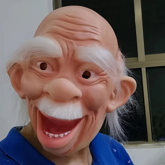 Funny Open Mouth Bald Man Party Mask Wrinkled Male Costume for Halloween