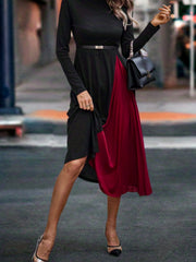  Colorblock Long Sleeve Maxi Dress
