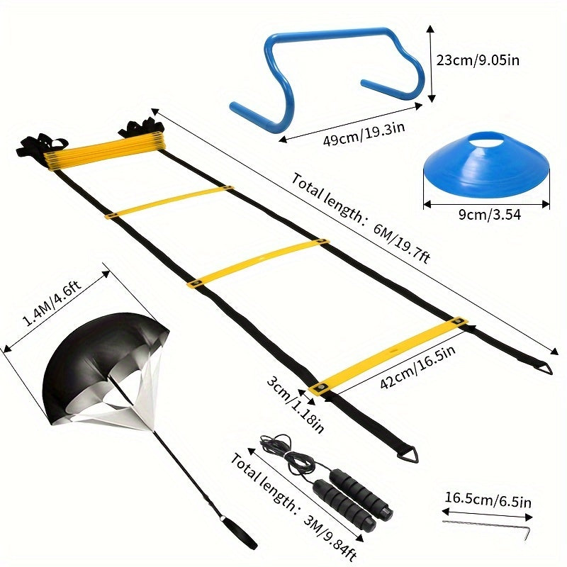 Adjustable Rung Speed Ladder with Cones & Parachute Set