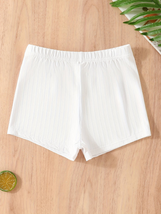2pcs Girls Ribbed Elastic Waist Shorts for Kids