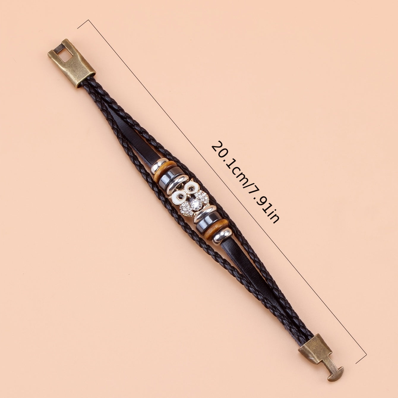 Vintage Owl PU Leather Bracelet with Zircon