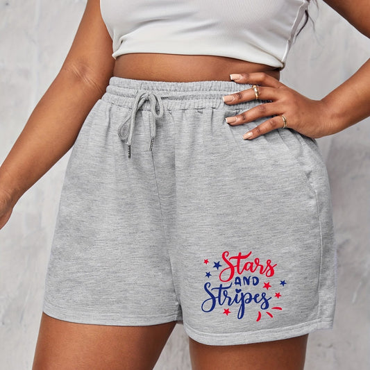  Independence Casual Shorts Women's Plus Letter & Star Print