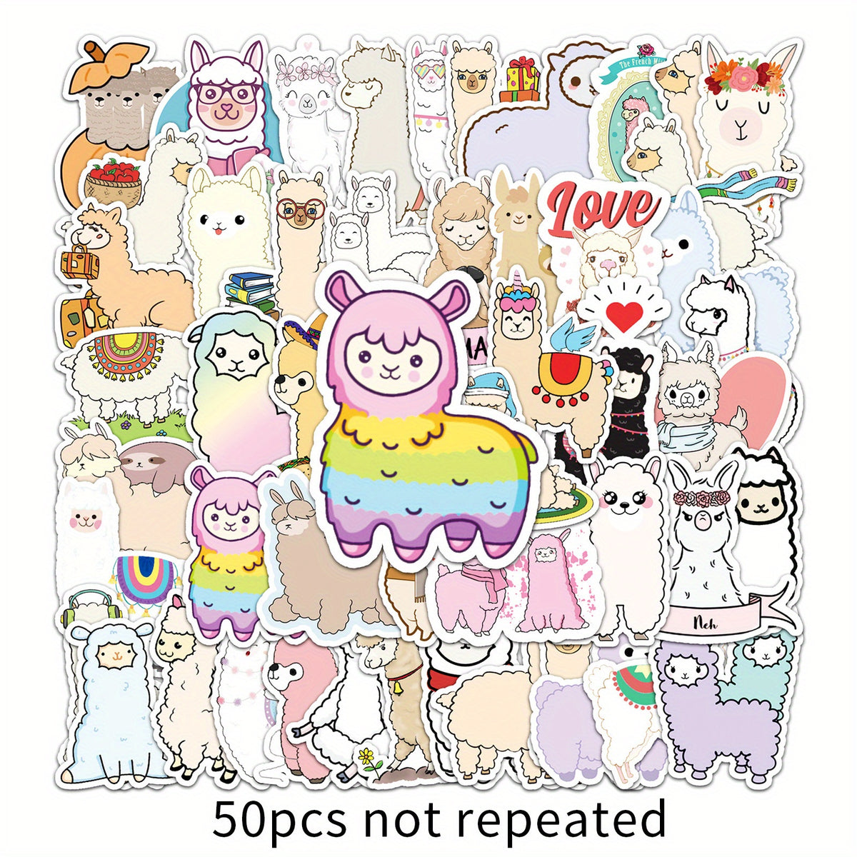 50pcs Cartoon Llama Stickers, Waterproof & Unique for Luggage Skateboard