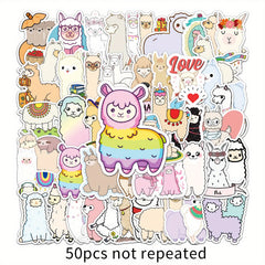 50pcs Cartoon Llama Stickers, Waterproof & Unique for Luggage Skateboard