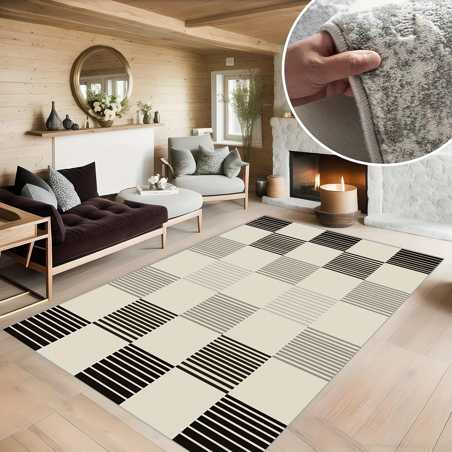Large Non Slip Grid Patterned Carpet