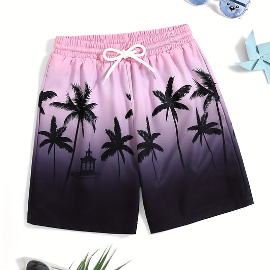 Coconut Trees 3D Print Boys Swim Trunks Beach Vacation Shorts