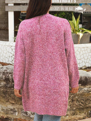  Solid Knitted Long Sleeve Open Front Cardigan With Pockets