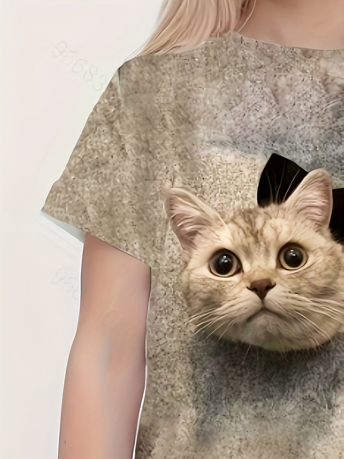 Girls 3D Cat Graphic Crew Neck T shirt Short Sleeve Summer Clothes