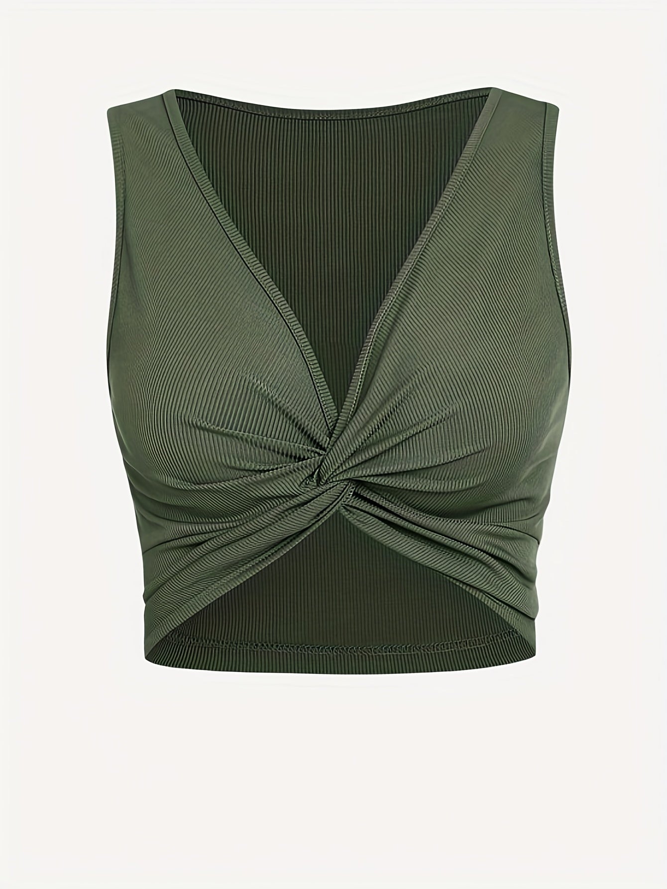 Sexy V Neck Twist Front Tank Top Sleeveless Solid