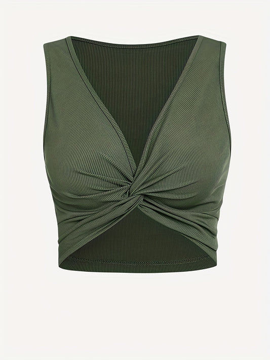 Sexy V Neck Twist Front Tank Top Sleeveless Solid