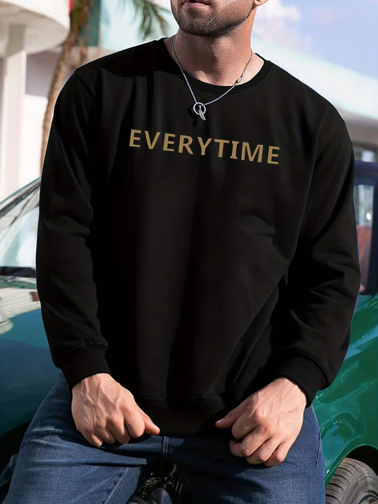 EVERYTIME Print Sweatshirt Men's Casual Graphic Crew Neck Pullover Sweatshirt