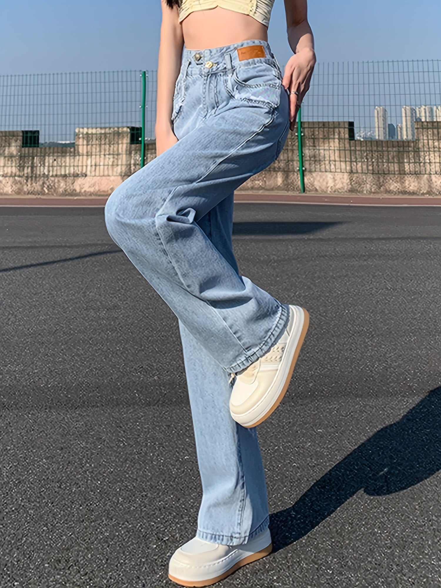 High Waist Loose Fit Straight Jeans Non Stretch High Rise Denim Pants