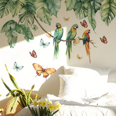Tropical Green Plant Bird Wall Sticker for Home Decor