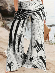  Independence Casual Pants Women's Plus Flag Print Loose Flared Leg
