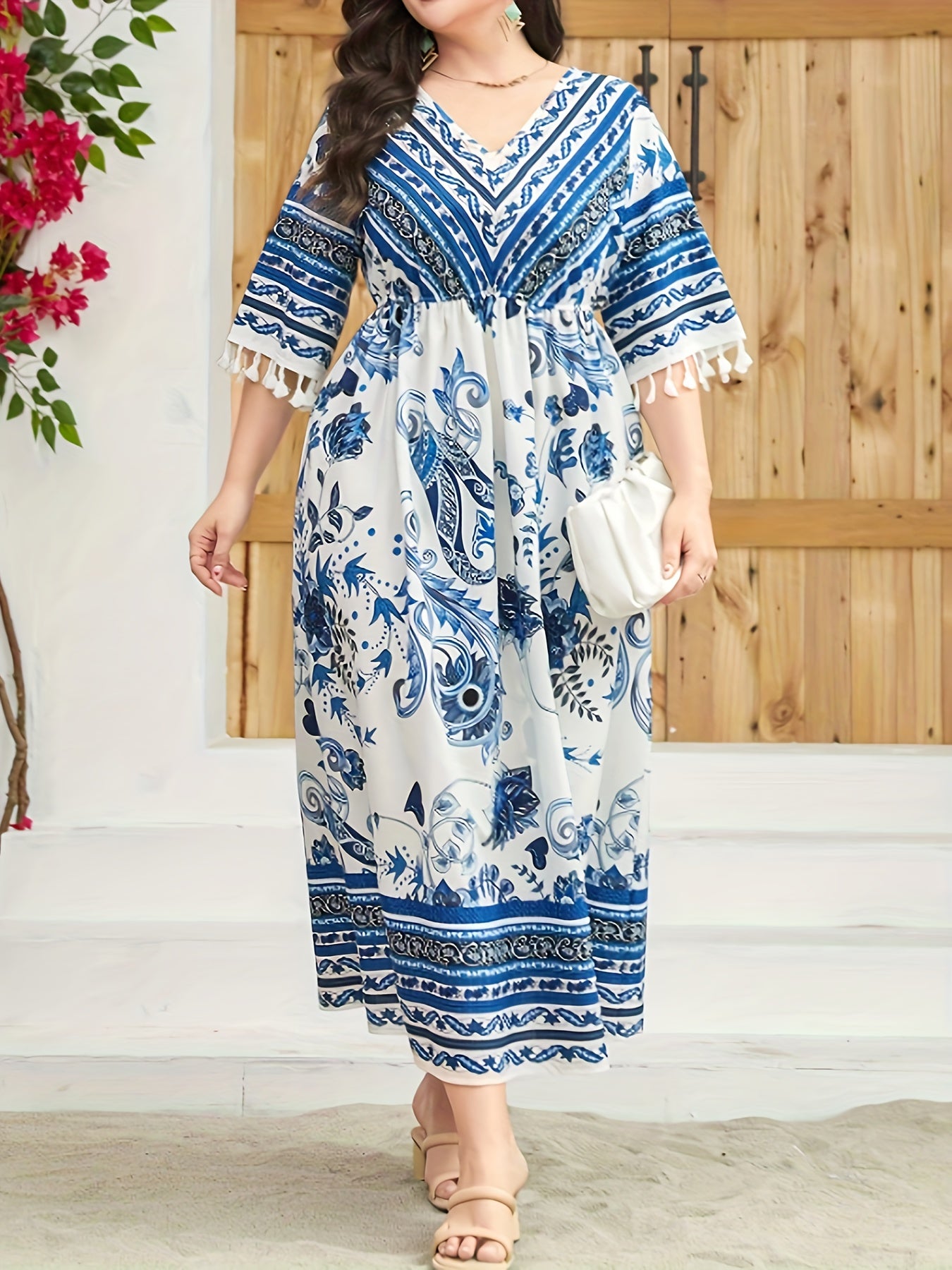  Retro Dress Women's Plus Paisley Floral Geometric Print