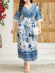  Retro Dress Women's Plus Paisley Floral Geometric Print