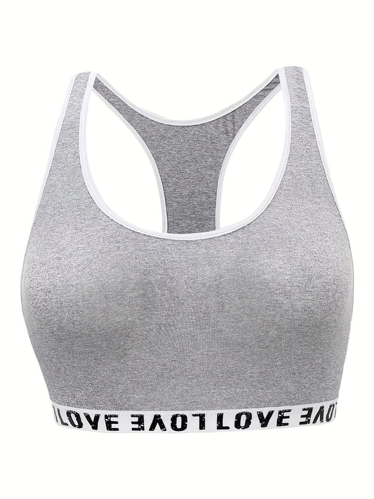  Sports Bra Women's Plus Letter Tape Racer Back Comfort Bralette