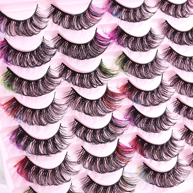 Colorful Layered Faux Mink False Eyelashes - 14 Pairs