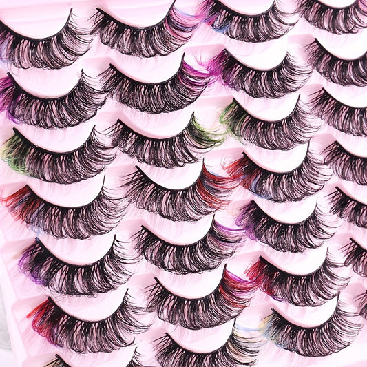 Colorful Layered Faux Mink False Eyelashes - 14 Pairs