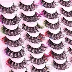 Colorful Layered Faux Mink False Eyelashes - 14 Pairs