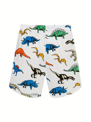 Boys Dino Print Pajamas Set Short Sleeve Top & Shorts