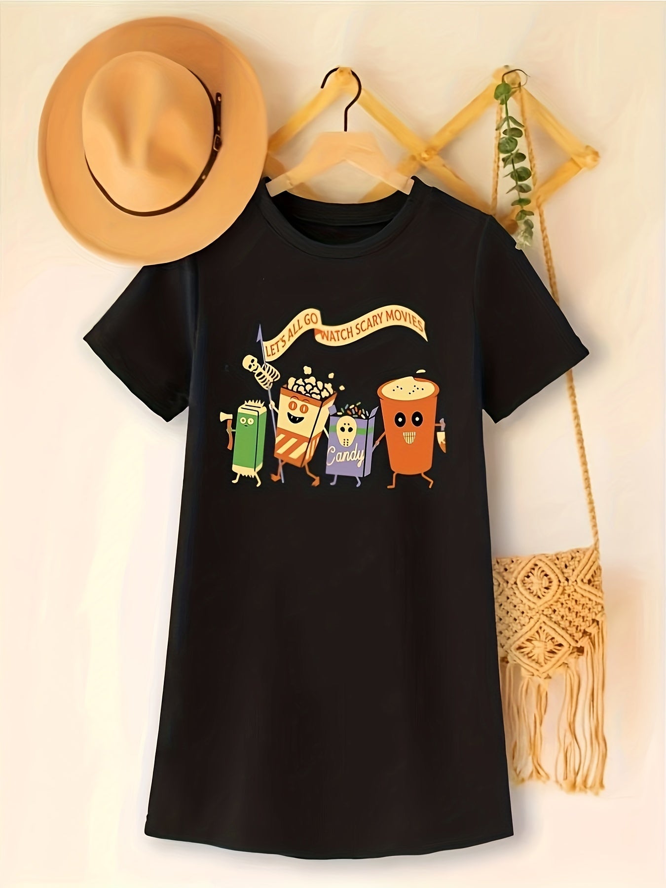  Halloween Dress Women's Plus Funny Drinks & Skull Print Tee Dress