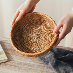Round Rattan Fruit Basket Decorative Serving Baskets