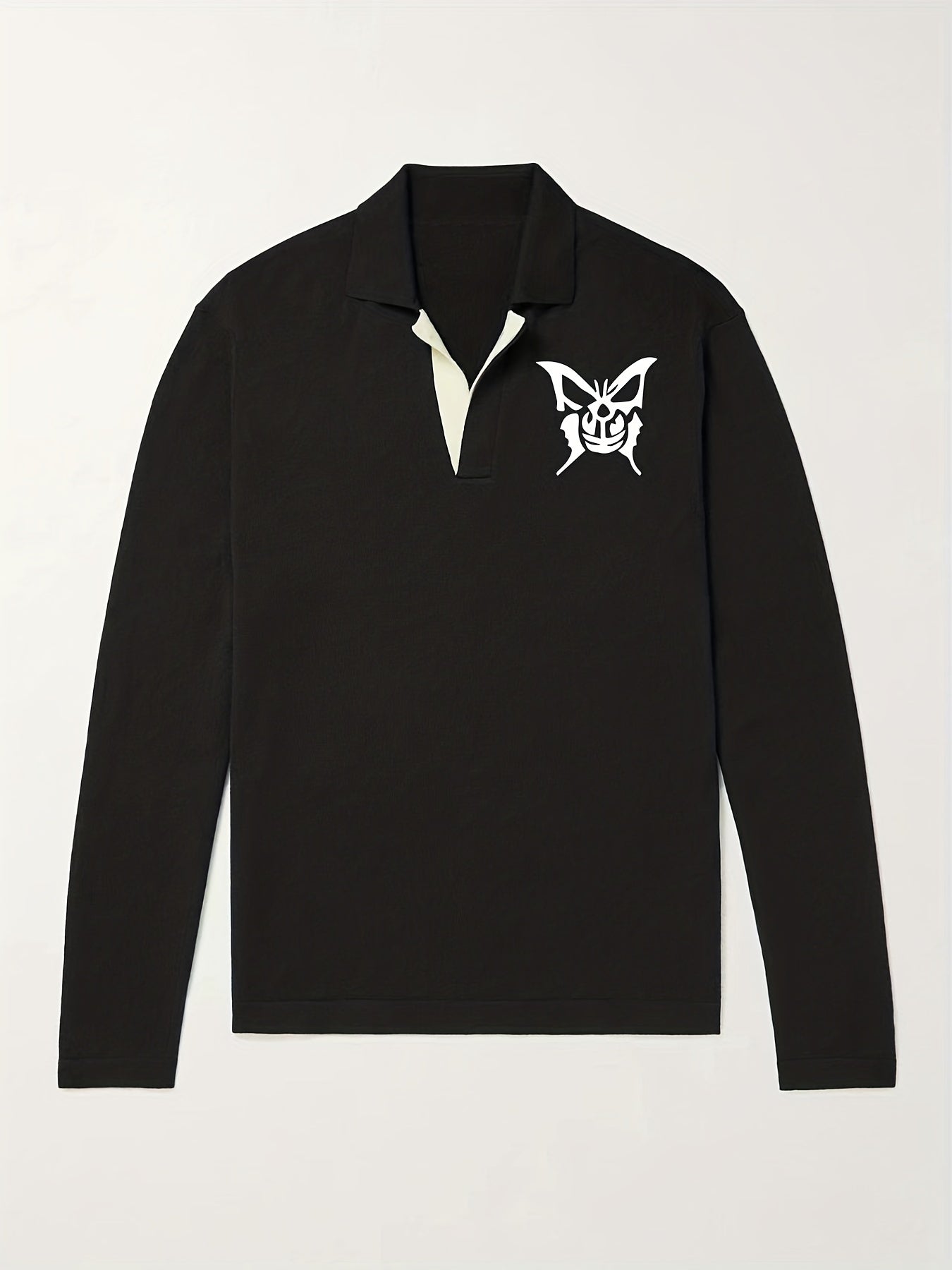 Ghost Butterfly Pattern Knit Polo Shirt for Men