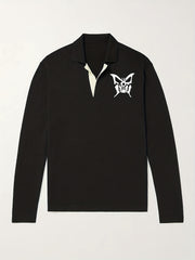 Ghost Butterfly Pattern Knit Polo Shirt for Men