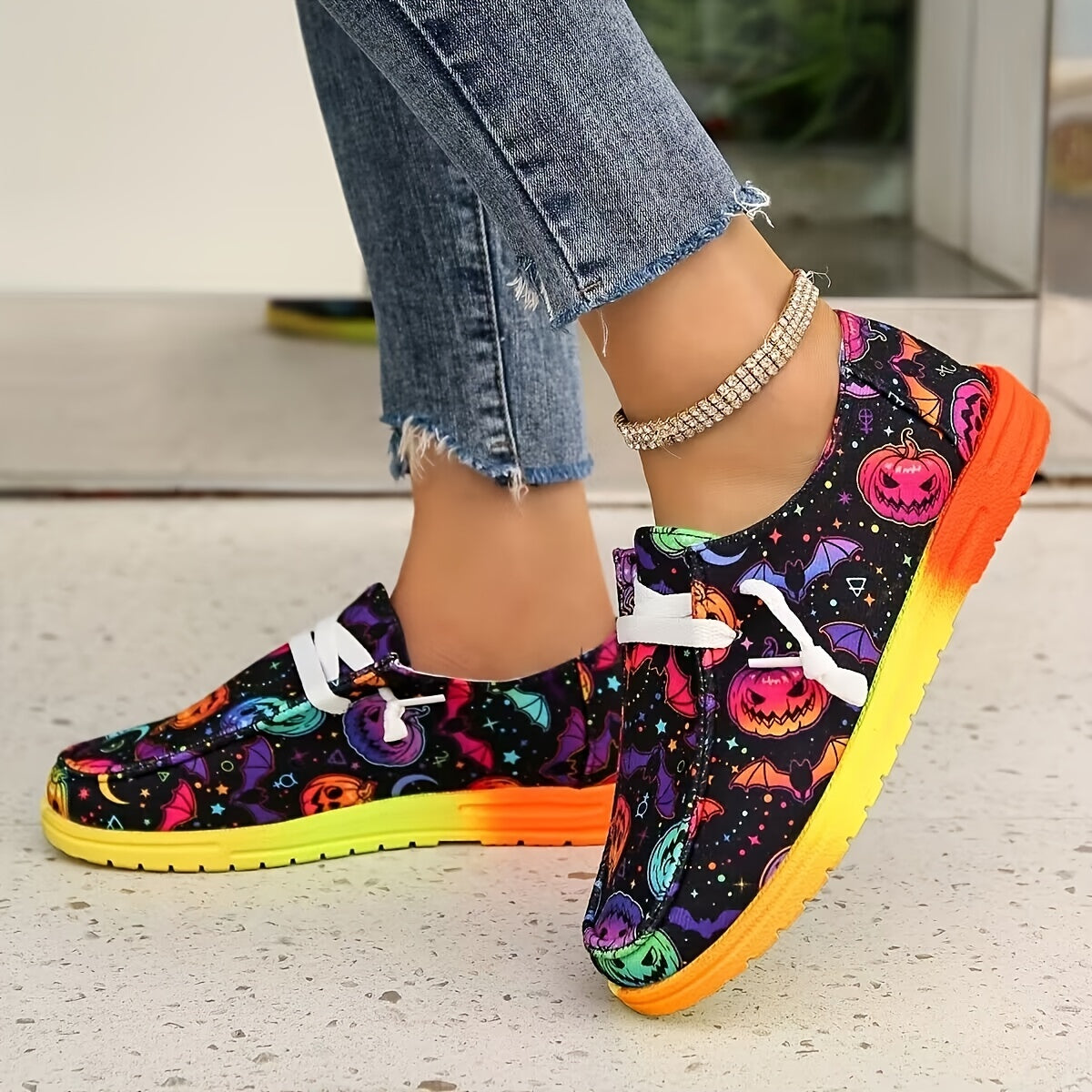 Colorful Pumpkin Pattern Halloween Canvas Shoes