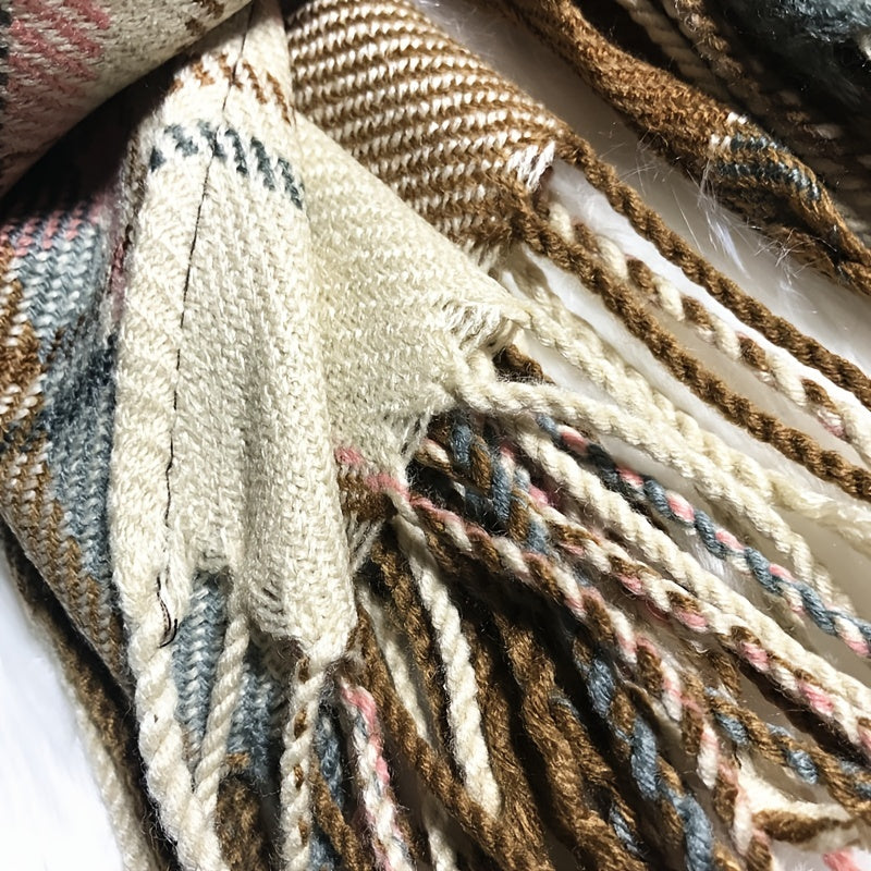 Plaid Tassel Scarf Women's Long Shawl Winter Warm Large Scarf