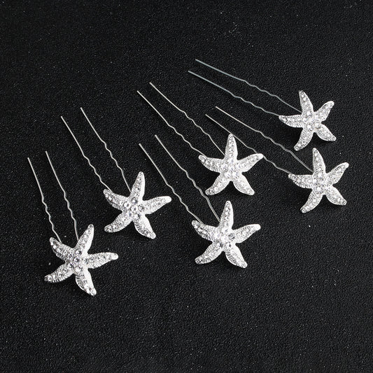 6pcs Bride Starfish Flower U-shaped Hairpin Wedding Headgear