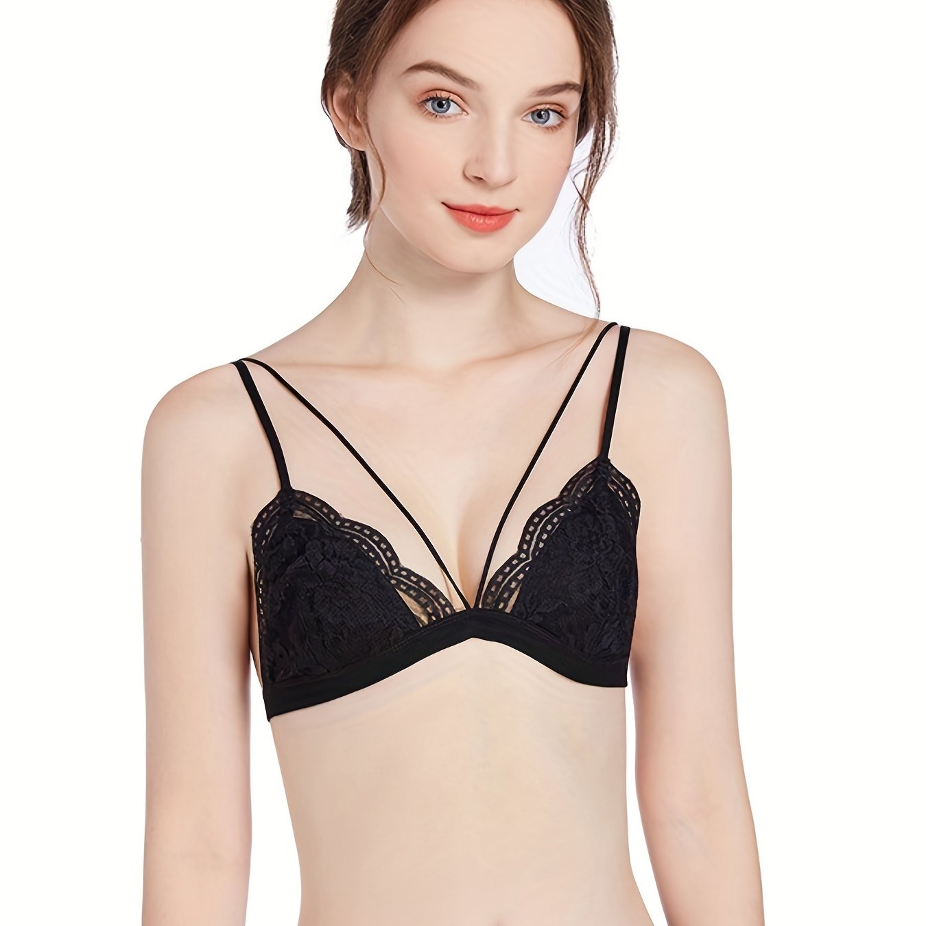 Lace Plunge Bra & Wireless Scallop Trim Bra Set