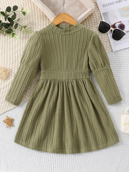 Girl Cable Textured Long Sleeve Casual Dress