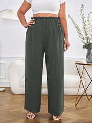  Solid Paperbag High Waist Wide Leg Loose Trousers