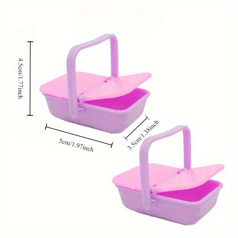 Dollhouse T-Shaped Picnic Basket Yellow/Pink Plastic Shopping Basket 1pc