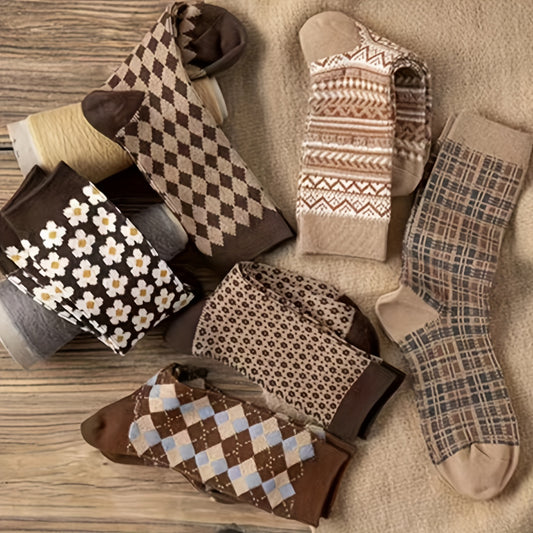 6 Pairs Cotton Retro Casual High Mid calf Socks For Men And Women