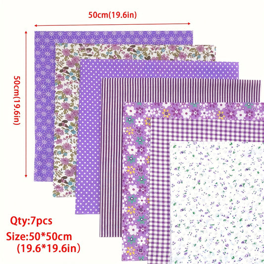 7pcs Purple Square Quilted Cotton Patch Fabric Bundle DIY Handcraft Sewing