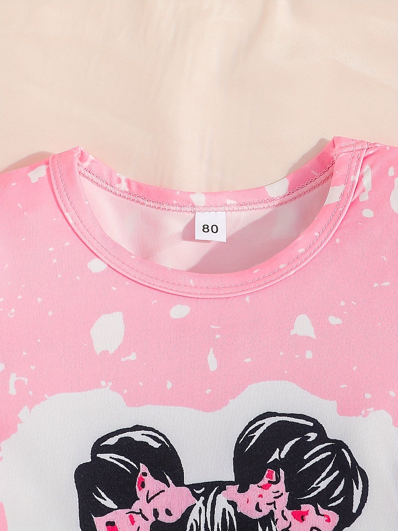 2pcs Baby Girls Puff Sleeve T-shirt & Leopard Pants Set
