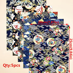5pcs Dark Cotton Fabric Cat & Flower Printed Cheongsam Fabric