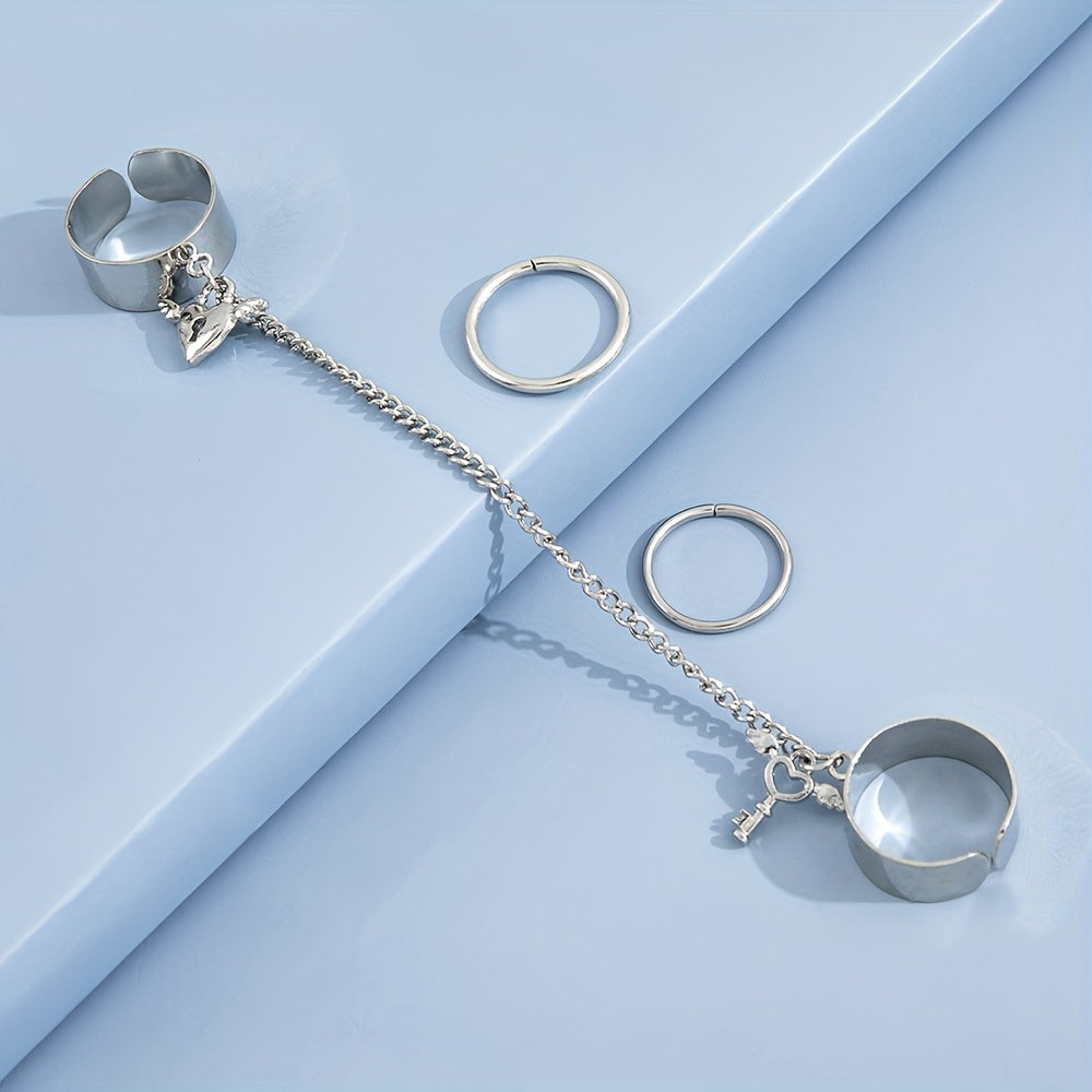 Tassel Ring Lock And Key Pendants Linked Chain Party Accessory