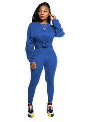 Solid Pullover Shirt & Pants Plus Size Set