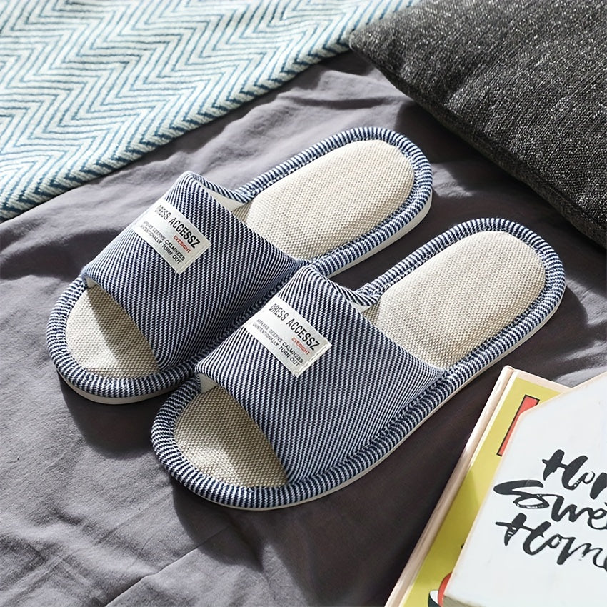 Men's Flax Lightweight Non Slip Open Toe Slides For Summer