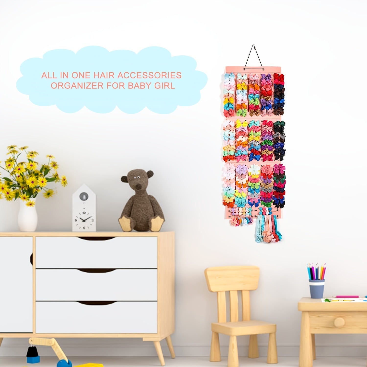 Girls Hair Bows Organizer - 27 Ribbons - Hair Accessories Storage