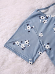 Floral Print Pajamas Set Short Sleeve Crew Neck Top & Shorts & Pants