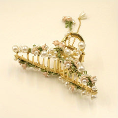Vintage Lily Orchid Hair Claw Clip Golden Barrette Hair Accessories
