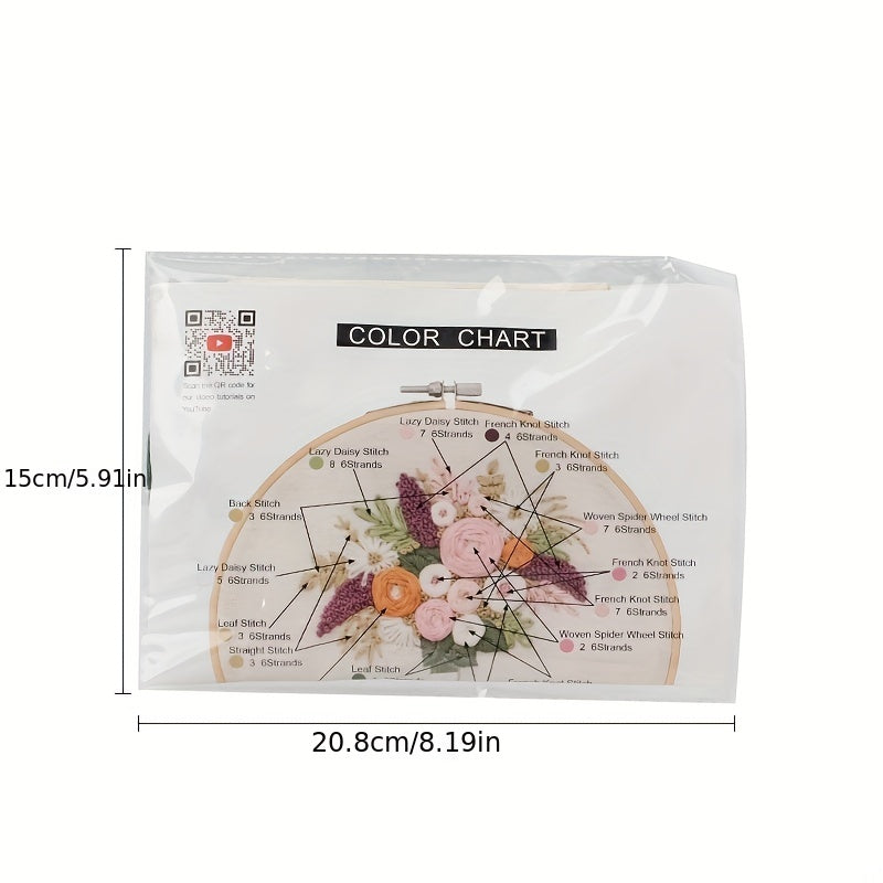 Flower Pattern Embroidery Kit for Beginners with Instructions
