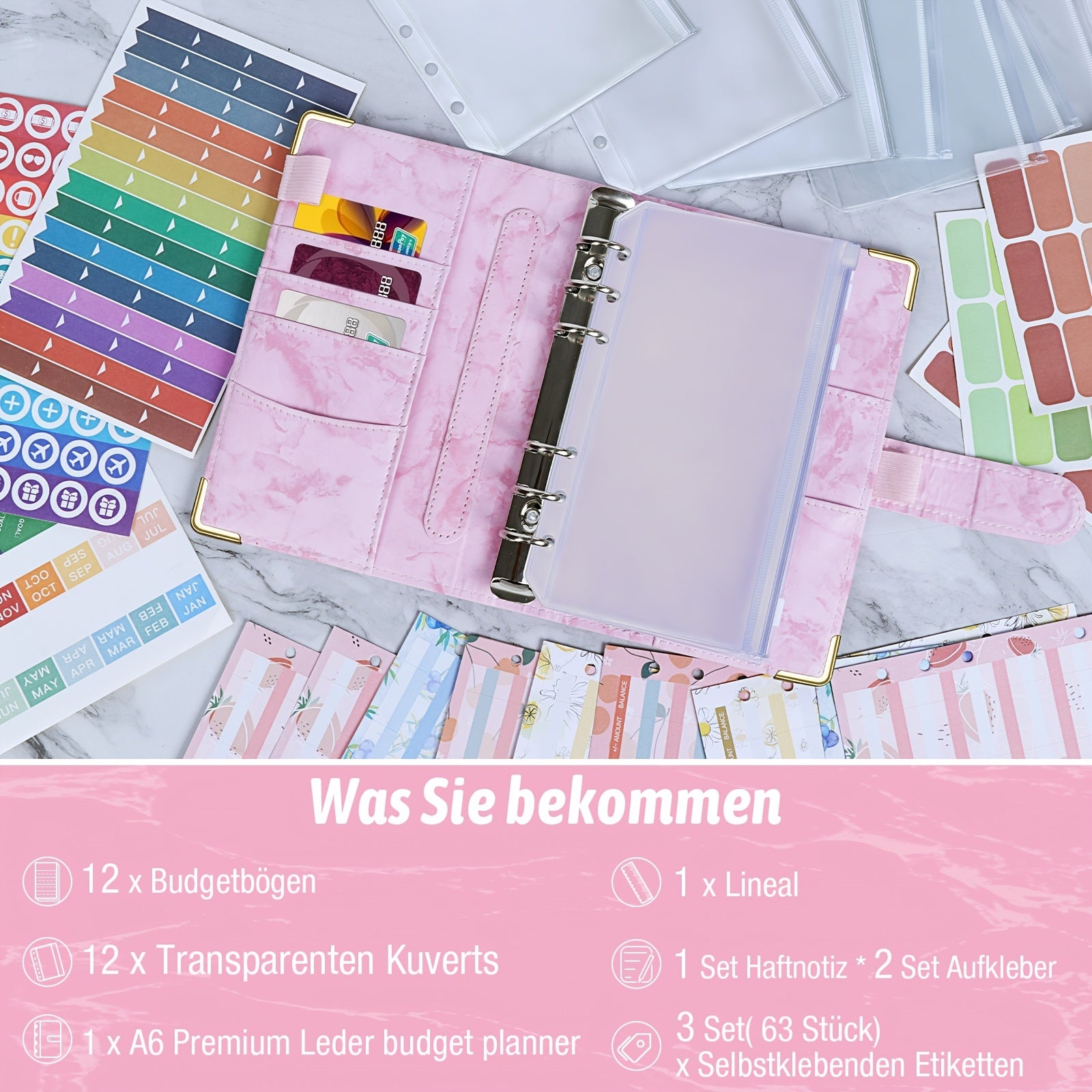 Budget Planner Binder A6 Faux Leather Marble Cover Financial Method Budget Book
